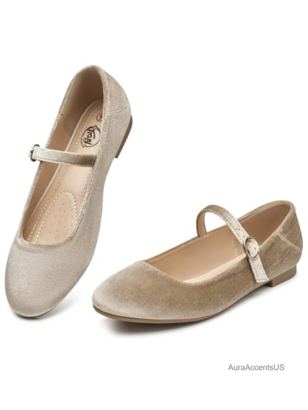 Mary Jane Ballet Flats Round Toe Velvet Buckle Strap Comfort Dress Shoes